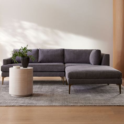 West Elm Andes Sectional, West Elm Sectional Sofa, Corner Ottoman, 1950s Furniture, Comfortable Sectional, Sofa Corner, Sofa Seat Cushions, Dark Pewter, Ottoman Cushion