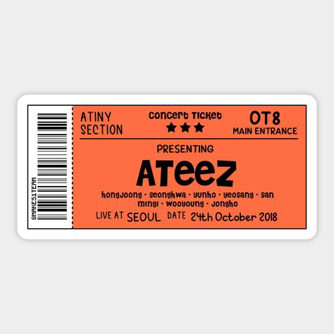 Ateez Phone Case Ideas, Concert Stickers, Ateez Stickers, Ticket Sticker, Drawing Stickers, Custom Hard Hats, Custom Car Stickers, Ateez Concert, Cute Text Symbols