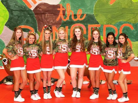 Camo Pep Rally, Rally Idea, Pep Rally, Cheer Shirts, Cheer Skirts, Camo, Hunting, Football, American Football