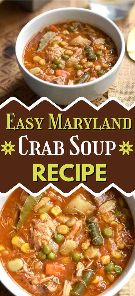 Slow Cooker Maryland Crab Soup, Md Crab Soup, Vegetable Crab Soup Maryland, Crab Meat Soup Recipes, Recipes Using Bay Leaves, Crab Soup Recipes Maryland, Crab Meat Soup, Maryland Crab Soup Crockpot, Crab Vegetable Soup