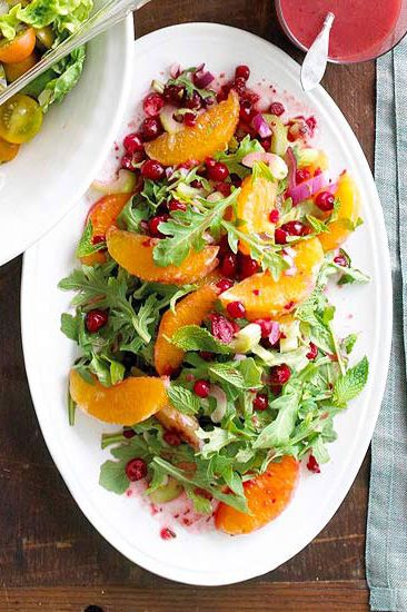 Balance out brisket’s richness with this crisp and refreshing salad. Tart cranberries, seasonal citrus, and peppery arugula pack a massive flavor punch in a well-balanced Hanukkah side dish. #hanukkah #hanukkahrecipes #sidedishes #traditionalhanukkahrecipes #bhg Spring Fruit Salad, Thanksgiving Salad, Main Entrees, Yummy Salads, Orange Cranberry, Cranberry Salad, Fresh Fruit Salad, Savory Salads, Thanksgiving Recipe