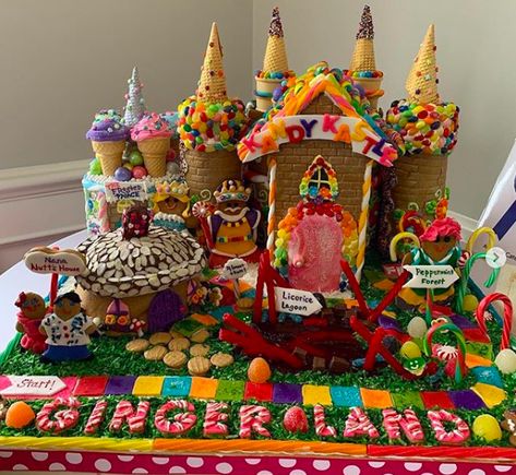 Trolls Gingerbread House, Candyland Gingerbread House Ideas, Candy Land Gingerbread House Ideas, Gingerbread House Candyland, Candy Land Gingerbread House, Creative Gingerbread House Ideas Easy, Gingerbread House Ideas Contest, Gingerbread House Themes, Candyland Gingerbread House