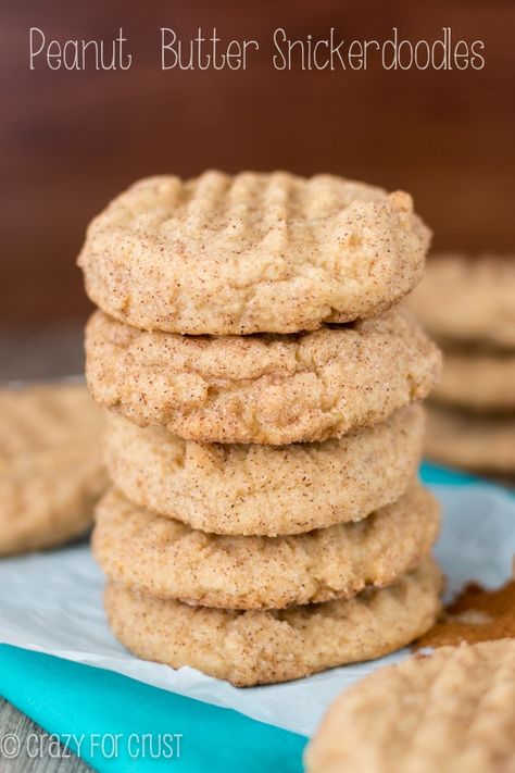 It's a peanut butter cookie married to a snickerdoodle: a Peanut Butter Snickerdoodle! Doodle Cookies, Snicker Doodle, Crazy For Crust, Snickerdoodle Recipe, Snickerdoodle Cookies, Cookies Vegan, Desserts Vegan, Peanut Butter Cookie Recipe, Butter Cookie