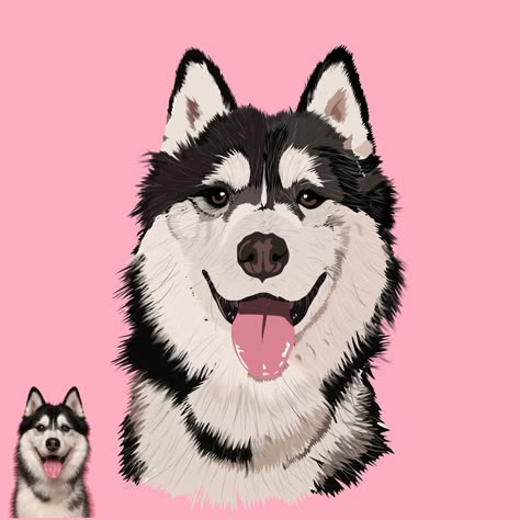 photo reference from @mireilymarquez66 Husky Digital Art, Husky Painting, Malamute Dog, Malamute Puppies, Husky Puppy, Wolf Dog, Digital Portrait, Rock Painting, Dog Art