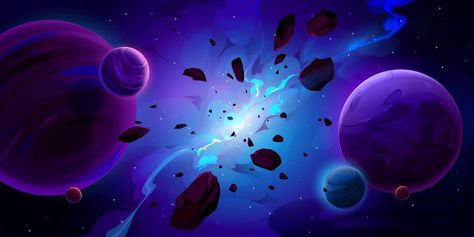 Free Vector | Outer space with alien planets and explosion Exhibition Banners, Alien Planets, Magic Background, Space Illustration, Galaxy Background, Space Games, Art Exhibition Posters, Space Backgrounds, Space Planets