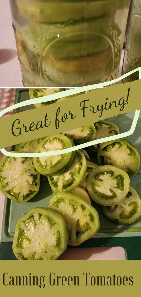 This easy recipe for canning green tomatoes for frying is a wonderful way to preserve those end of season unripe green tomatoes to enjoy as fried green tomatoes during the winter time! Before the first killing frost, is a good time to save all those green tomatoes that did not have time to get ripe, or you can just pick green tomatoes anytime for frying up or for canning for later use! Freezing Green Tomatoes For Frying, Canning Green Cherry Tomatoes, Fermented Green Tomatoes, How To Can Green Tomatoes, Green Tomato Canning Recipes, Canning Green Tomatoes For Frying, Green Tomatoes Canning, Canned Green Tomato Recipes, Canned Green Tomatoes