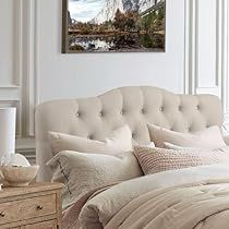 Headboard Master Room, Cottage Core Headboard, King Headboard Ideas Master Bedrooms, Headboards For Adjustable Beds, Neutral Master Bedrooms Decor, Fabric Headboard Bedroom, Bedroom Headboard Ideas, Tufted Headboard Bedroom, Cloth Headboard