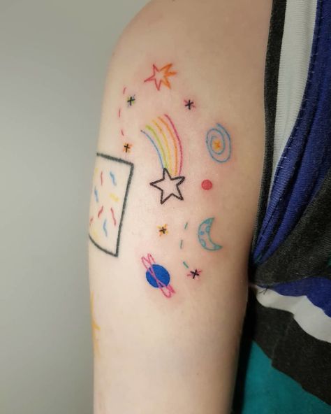 Kawaii Space Tattoo, Space Tattoos, Ufo Tattoo, Space Bunnies, Tattoo Cute, Cosmos Space, Tattoo Trend, Theme Tattoo, Retro Comic Book