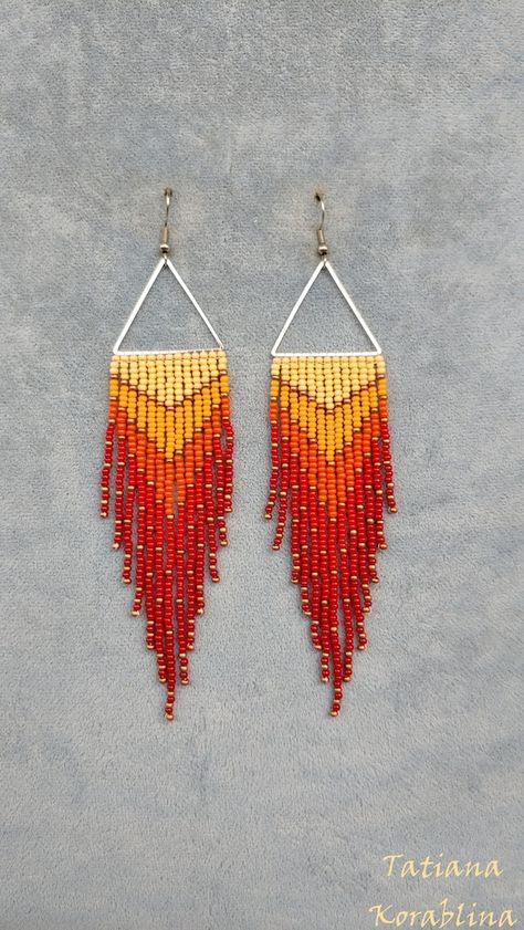 Chandelier Boho, Fringe Earring, Boho Earring, Earrings Chandelier, Beaded Earrings Patterns, Fire Mountain Gems And Beads, Earring Tutorial, Earrings Red, Coral Orange