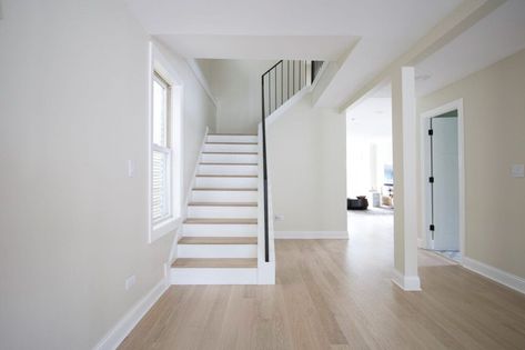 Choosing hardwood floors for our new home. I love our new white oak hardwood floors. These light floors look amazing and are very contemporary. Come see how they look in this before and after from orange oak to white oak! #hardwoodfloors #flooring #hardwoods #whiteoak White Oak Hardwood Flooring, Laundry Room Paint Color, Oak Hardwood Floors, Light Floors, Foyer Flooring, Oak Engineered Hardwood, Hardwood Floor Colors, White Oak Hardwood Floors, Diy Playbook