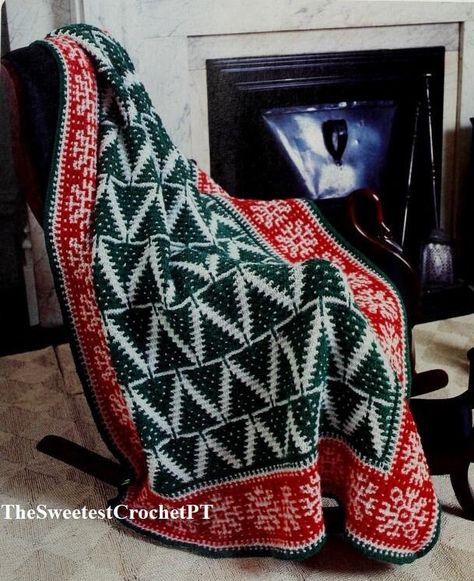 Christmas Blanket Knitting Pattern, Winter Throw Blanket, Snowflake Border, Christmas Afghan, Mosaic Knitting, Advanced Knitting, Pine Christmas Tree, Fir Trees, Christmas Blanket