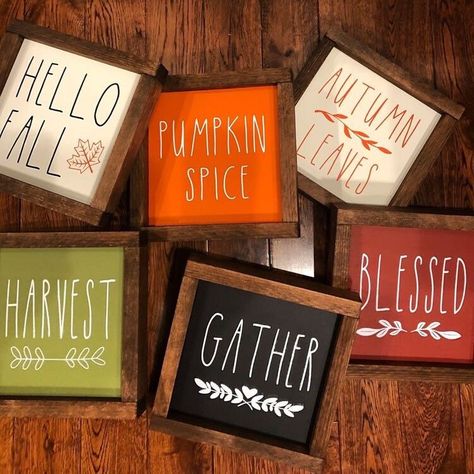 These small signs are perfect for decorating your home for spooky season and setting the fall mood. These can be done on small wooden signs or on small wooden rounds as well. Please leave a comment or send me a message stating the letters of the signs that you want! (A-X) Small Wooden Signs, Wood Framed Signs, Small Thanksgiving, Framed Signs, Fall And Thanksgiving, Thanksgiving Decorations Diy, Harvest Pumpkin, Fall Halloween Crafts, Autumn Crafts