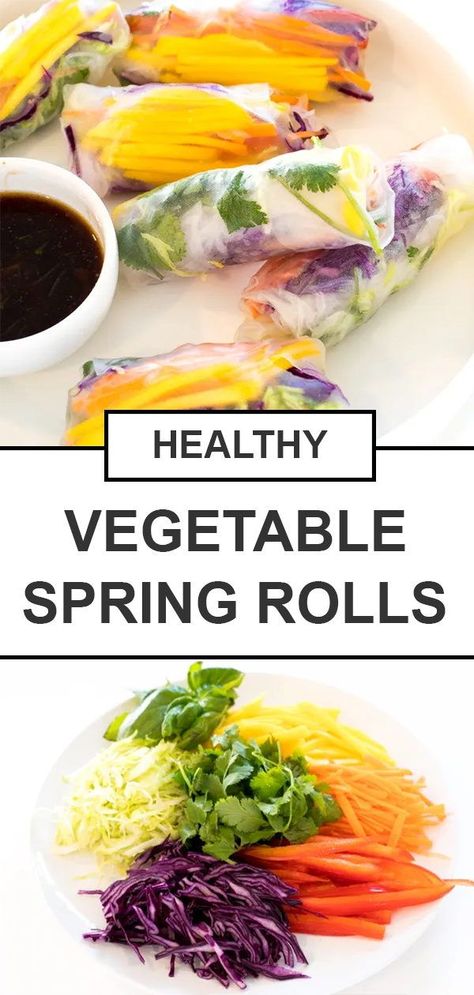 These 20 minute rainbow vegetable spring rolls are color and full of flavor. Serve these vegetarian spring rolls with a sweet and spicy chili dipping sauce for a healthy appetizer or lunch option! Vegetable Spring Roll Recipe, Sweet And Spicy Chili, Vietnamese Spring Rolls Recipe, Healthy Spring Rolls, Spicy Chili Sauce, Homemade Spring Rolls, Vegetarian Spring Rolls, 30 Minute Meals Healthy, Vegetarian Appetizer