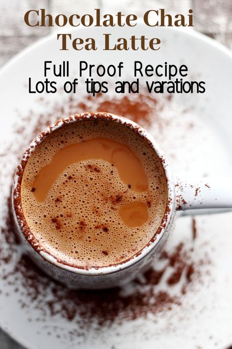 Chai Spice Hot Chocolate, Chia Tea Recipe, Chia Tea Latte Recipe, Chocolate Tea Recipe, Chocolate Chai Latte, Chai Drinks, Chocolate Chai Tea, Chai Tea Drinks, Chai Hot Chocolate