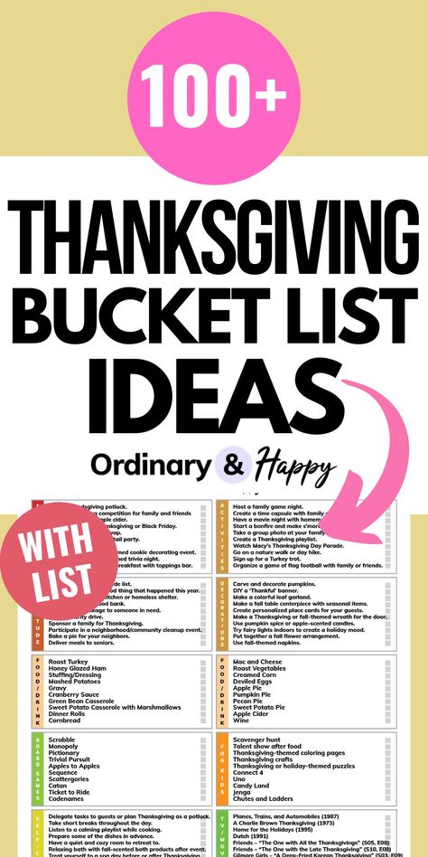 Thanksgiving Bucket List: 100+ Ideas for a Magical Celebration with Loved Ones - Ordinary and Happy Things To Do On Thanksgiving, Thanksgiving Bucket List, Korean Thanksgiving, Toppings Bar, Date Night Games, Homemade Apple Cider, Food Donation, Movie Night Party, 11 November