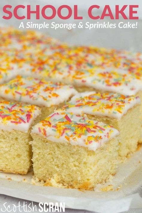 School Cake Recipe, Old School Cake, Tottenham Cake, Nostalgia Recipes, Scottish Scran, Old School Desserts, Cake With Sprinkles, Cake Sponge, Cake Classic