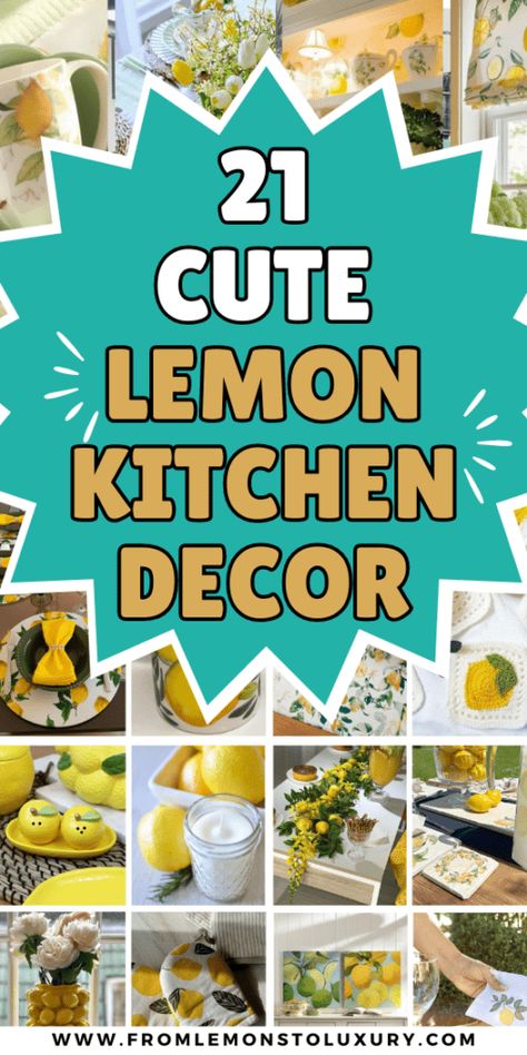 Decorating With Lemons Ideas, Lemon Kitchen Decor Ideas, Kitchen Lemon Decor, Lemon Themed Kitchen, Citrus Kitchen Decor, Kitchen Decor Ideas Farmhouse, Kitchen Decor Ideas Diy, Kitchen Dishware, Lemon Scented Candle