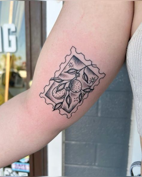 Tattoo On Inner Bicep, Bicep Tattoo Women, State Tattoos, Florida Tattoos, Inner Bicep Tattoo, Stamp Tattoo, Vine Tattoos, Bicep Tattoo, Blossom Tattoo