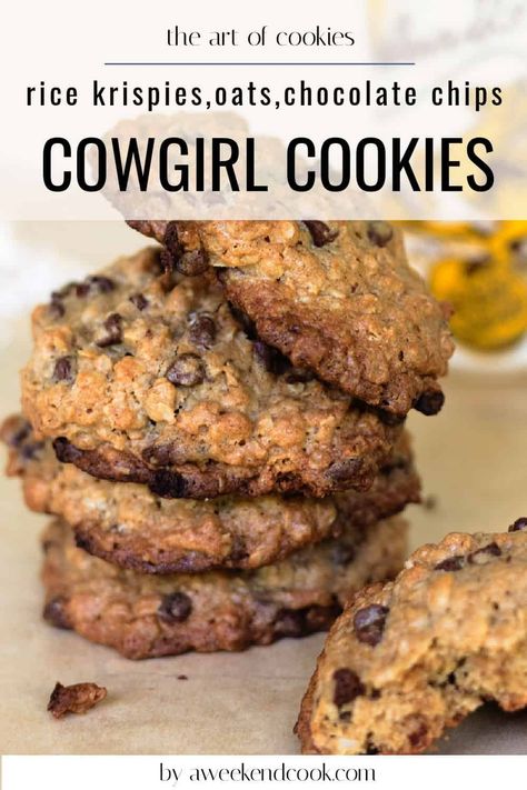 Whip up a small batch of these irresistible Cowgirl Cookies! Packed with oats, chocolate chips, and rice krispies, these cookies are the perfect blend of sweet and crunchy. Make 5 really great cookies and this easy recipe is a must-try. Bisquick Chocolate Chip Cookies, Cowgirl Cookies, Oats Chocolate, Slow Cooker Casserole, Weekend Cooking, 5 Ingredient Recipes, Delectable Desserts, Cookie Calories, Classic Cookies