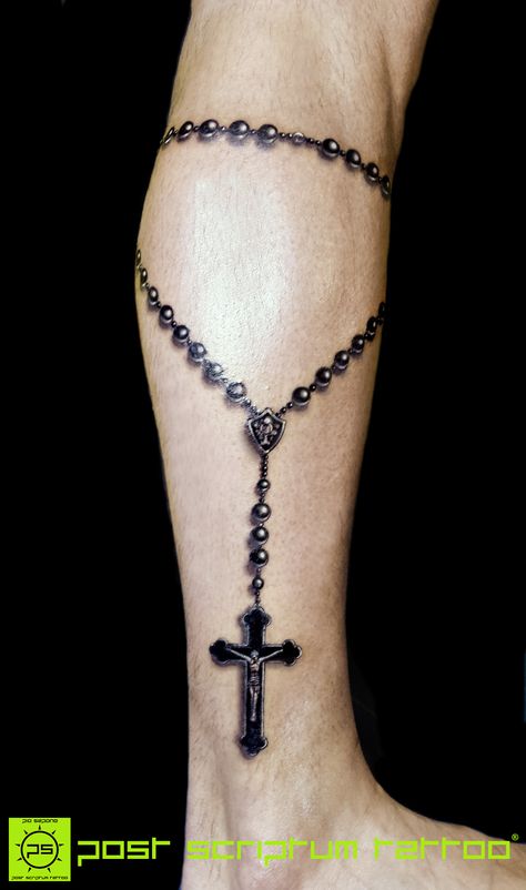 Rosary Design Tattoo, Rosary Tattoo On Leg, Rosary Neck Tattoo, Rosary Leg Tattoo, Rosario Tattoo Design, Rosery Beads Tattoo, Rosary Tattoo For Men, Rosary Tattoo Stencil, Rosary Tattoo Arm