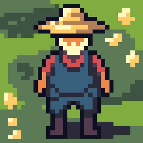 Farm Pixel Art, Aesthetics Guide, Character Pixel Art, Farmer Character, Farmer Halloween, Farmer Outfit, Character Turnaround, Game 2d, Pixel Characters