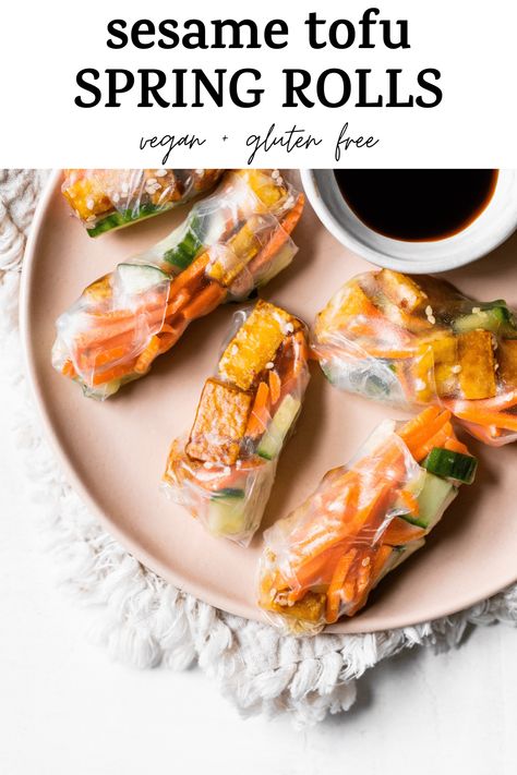 Tofu Spring Rolls, Healthy Spring Rolls, Vegetarian Spring Rolls, Vegan Spring Rolls, Sesame Tofu, Spring Roll Recipe, Tasty Meat, Marinated Tofu, Sesame Sauce