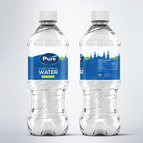 Pure spring water - modern water label design | Product packaging contest | 99designs Bottled Water Logo, Mineral Water Packaging, Water Label Design, Colorful Office Design, Mineral Water Brands, Pizza Box Design, Plastic Bottle Design, Water Bottle Label Design, Custom Product Packaging