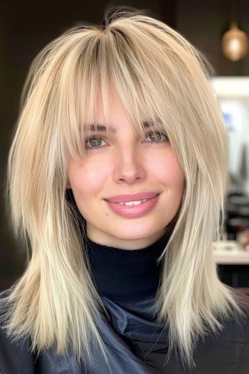 Shoulder Length Shag With Bangs, Blonde Shag, Shaggy Haircut, Medium Shag Hairstyles, Medium Length Hairstyle, Medium Shaggy Hairstyles, Shaggy Hairstyles, Haircuts 2024, Medium Hair Styles For Women