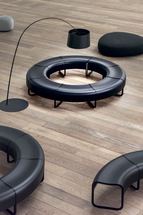 Lapalma Seating System Collection, News - Lapalma Circular Bench, Circular Seating, Round Bench, Wooden Bench Seat, Office Concept, Wood Benches, Lobby Seating, Black Bench, International Interior Design