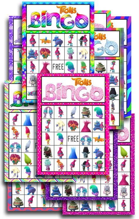 Free Printable Trolls Bingo Cards And Calling Cards Trolls Birthday Games, Trolls Printables Free, Trolls Activities For Kids, Trolls Party Games, Trolls Birthday Party Games, Trolls Crafts For Kids, Trolls Themed Birthday Party, Diy Trolls Birthday Party, Troll Party Theme