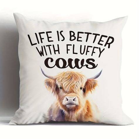 Faster shipping. Better service Cow Pillows, Cow Room, Highland Cow Decor, Western Throw Pillows, Cow Pillow, Highland Cow Gifts, Living Room Cushions, Fluffy Cows, Throw Pillows Living Room