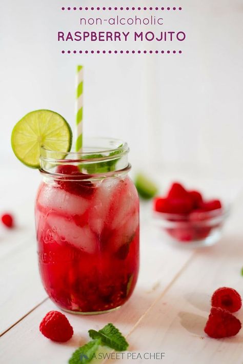 Non Alcoholic Raspberry Mojito � A Sweet Pea Chef Perfect for a baby shower, kids party, or lazy day at the pool. #nonalcoholic #mojito Drinks Without Alcohol, Non Alcoholic Mojito, Aip Vegan, Raspberry Mojito, Non Alcoholic Wine, Overnight Oat, Non Alcoholic Cocktails, Alcoholic Cocktails, Mojito Recipe