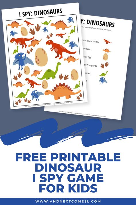 This free dinosaur I spy printable game is perfect for kids who love dinosaurs! They'll love searching and counting for the different dinosaurs. I Spy Printable, Spy Games For Kids, Dinosaur Printables, I Spy Games, Spy Games, Printable Game, Dinosaur Theme, Game For Kids, I Spy