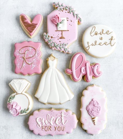 Pink Bridal Shower Cookies, Bridal Things, Bachelorette Cookies, Pink Bachelorette, Bridal Shower Cookies, Pink Bridal Shower, Sweet Cookies, Make Love, Pink Bridal