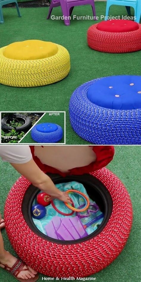 Recycle Tires, Kursi Ban, Tire Ottoman, Tire Chairs, Tire Craft, Tire Furniture, Tire Garden, Tire Art, Outdoor Play Area