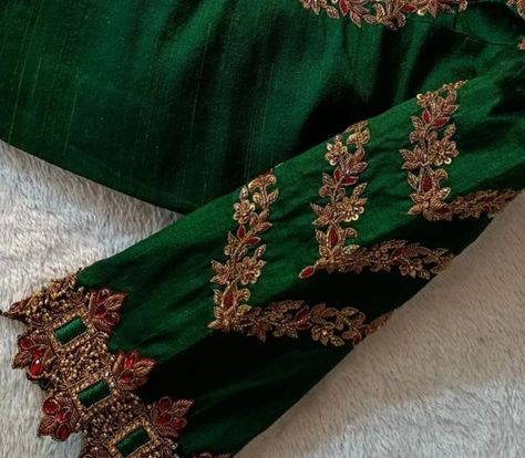 Dark Green Maggam Work Blouse Designs, Green Blouse Embroidery Designs, Green Colour Blouse Designs, Green Silk Blouse Designs, Dark Green Blouse Designs, Green Blouse Designs, Latest Bridal Blouse Designs, Latest Blouse Designs Pattern, Kids Blouse Designs