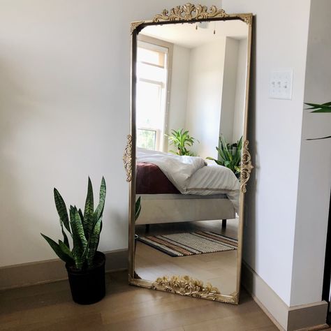 How to turn a $50 IKEA Mirror into an Anthropologie Look-Alike | Apartment Therapy Ikea Floor Mirror, Mirror Hacks Diy, Ikea Mirror Ideas, Diy Anthropologie Mirror, Ikea Nissedal, Mirror Apartment, Anthropologie Diy, Ikea Mirror Hack, Diy Mirror Frame