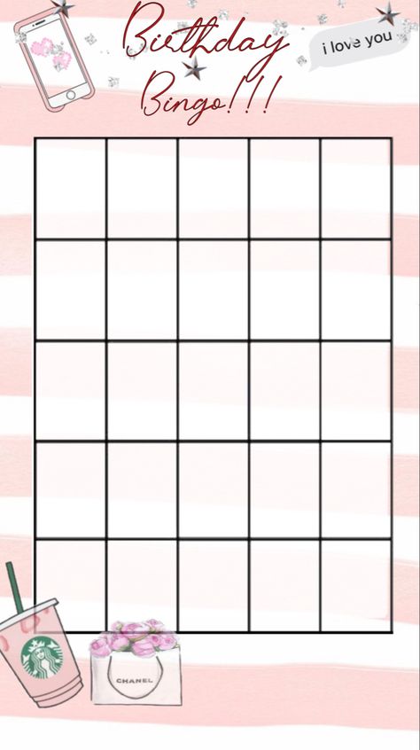 Birthday Bingo Template, Sweet Sixteen Pink, Birthday Bingo, Bingo Template, Bingo Board, Virtual Party, Birthday Board, Birthday Template, Pink Birthday