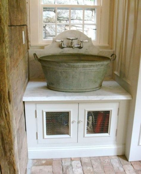 Bucket Sink, Custom Laundry Room, Galvanized Tub, Galvanized Buckets, Laundry Room Sink, Farmhouse Laundry, Farmhouse Laundry Room, Wash Tubs, Wall Mount Faucet