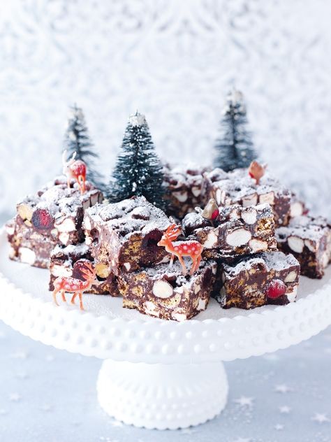 Nigella Lawson Christmas, Christmas Rocky Road, Nigella Christmas, Rich Tea Biscuits, Rocky Road Recipe, Crunch Bars, Glace Cherries, Crunch Bar, Tea Biscuits