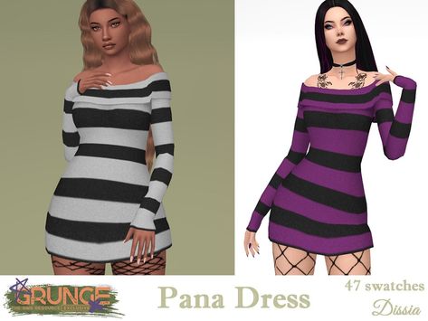 The Sims Resource - Pana Dress Sims 4 Alternative Cc, Sims 4 Cc Alternative Clothes, Alt Dress, Sims 4 Cc Goth, Ripped Tights, Dress Over Jeans, Sims 4 Sims, Cc Sims4, Sims Clothes