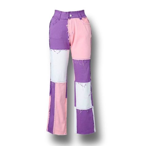 Low Rise Pink and Purple Patchwork Jeans Patchwork Jeans, Jeans Distressed, Denim Cotton, Purple And White, Waist Line, Pink And Purple, Boot Cut, Cotton Material, Low Rise