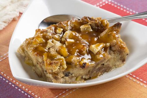 Fabulous Fruit Bread Pudding | MrFood.com---eagle brand Fruit Bread Pudding, Caramel Apple Bread Pudding, Easy Bread Pudding Recipe, Caramel Apple Bread, Apple Bread Pudding Recipe, Easy Bread Pudding, Recipes With Fruit Cocktail, Apple Bread Pudding, Apple Pie Bread