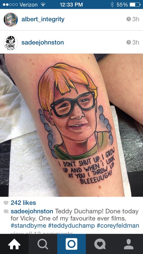 Stand by me Stand By Me Tattoo, Book Tattoos, Corey Feldman, Me Tattoo, Movie Tattoo, Movie Tattoos, Color Tattoos, Book Tattoo, Piercings And Tattoos