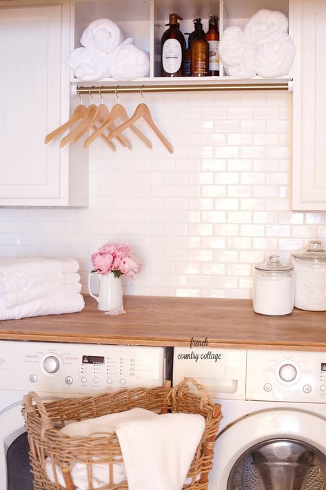 French Country Laundry Room, Courtney Allison, Room Tiles Design, Country Laundry Rooms, Laundry Room Tile, Laundry Room Storage Shelves, Vintage Laundry Room, Small Laundry Room Organization, Room Storage Diy