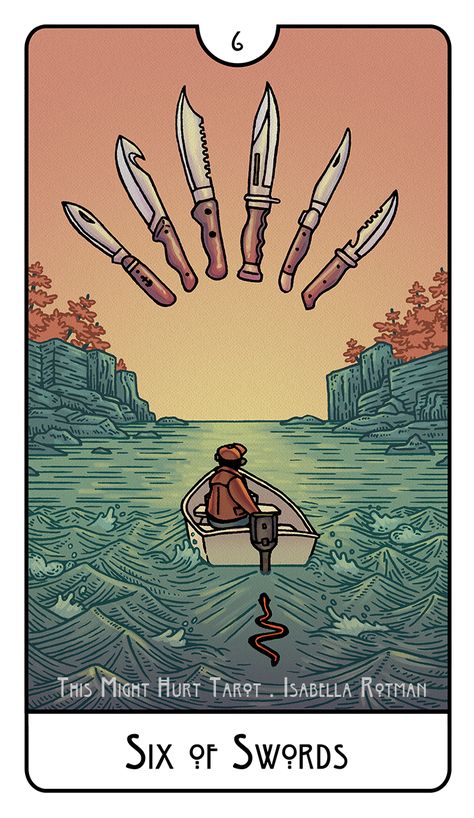 Six Of Swords, Tarot Swords, Tarot Card Artwork, Tarot Design, King Of Swords, King Of Wands, Ace Of Swords, Animal Tarot, Swords Tarot