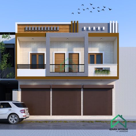 2 Storey Shop House Design, Shop With House Elevation, Parapet Wall Design, 1200sq Ft House Plans, Small House Design Architecture, Building Front Designs, Commercial Design Exterior, 2 Storey House Design, Bungalow Style House Plans