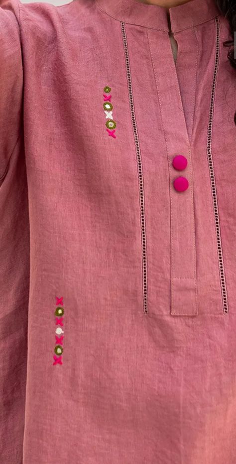 Kurta Hand Design, Kurta Embroidery Design For Women, Hand Embroidery Designs For Kurti Pakistani, Handwork Cotton Kurta For Diwali, Chak Designs, Khatali Work Kurti Neck, Hand Embroidery Kurtas Woman, Neck And Sleeves Design, New Neck Designs