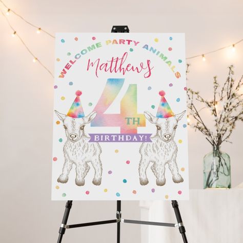 Goat Party, Party Animal Birthday, 4th Birthday Party, Birthday Welcome Sign, Party Welcome Sign, Baby Goat, Baby Goats, Party Animal, 4th Birthday Parties