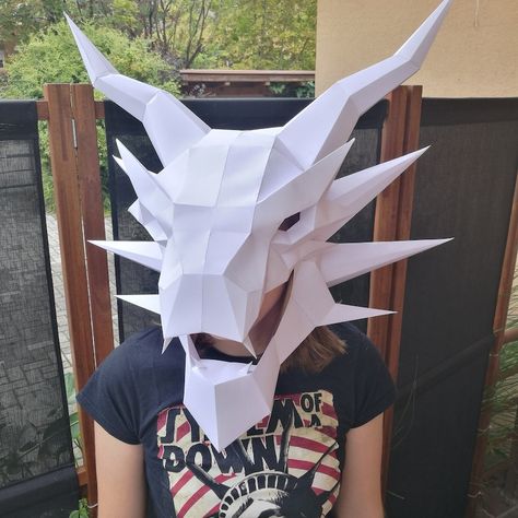 3D Dragon Mask Papercraft Helmet | Etsy Cardboard Box Dragon Head, Water Dragon Costume, Dragon Mask Diy, Dragon Helmet, Shrek Dragon, Mask Papercraft, Keepers Of The Kingdom, Cardboard Art Sculpture, Blood Dragon